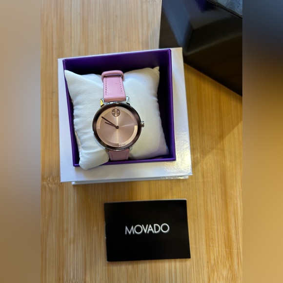 Movado Bold Evolution Watch With 34mm Pink Face & Pink Leather Band - Picture 8 of 10